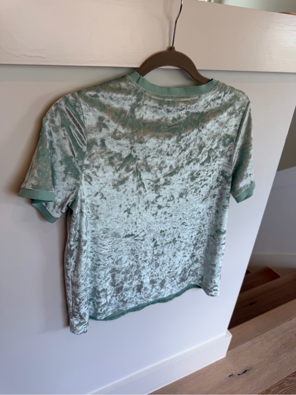 A new day Crushed Velvet Short Sleeve Tee in Light Sage Green Small